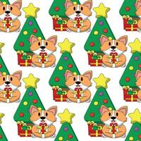 Seamless pattern with cute Corgi with Christmas Tree vector
