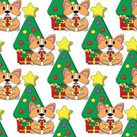 Seamless pattern with cute Corgi with Christmas Tree vector