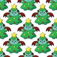 Seamless pattern with Dragon in costume Christmas Tree vector