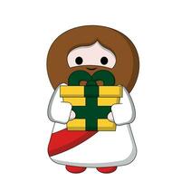 Cute God Jesus Christ holding gift in color vector