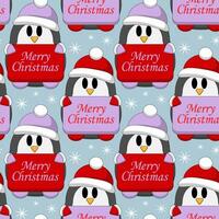 Seamless pattern with Penguin with Christmas congratulation vector