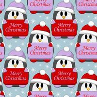 Seamless pattern with Penguin with Christmas congratulation vector