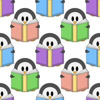 Seamless pattern with Penguin and book vector
