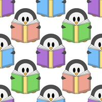 Seamless pattern with Penguin and book vector