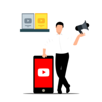 a man and smartphone with youtube icon on it png