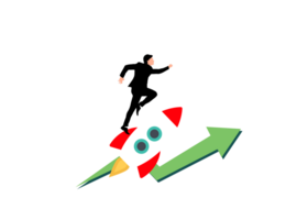 businessman on rocket with arrow png