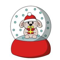 Snow globe with cute Rabbit with gift box in color vector