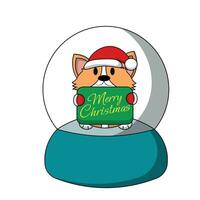 Snow globe with cute Corgi with congratulation in color vector