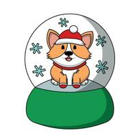 nieve globo con linda inviernos perro corgi en color vector