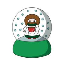 Snow globe with cute God Jesus Christ in sweater in color vector