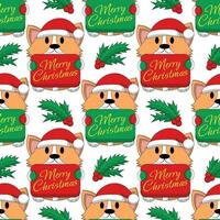 Seamless pattern with cute Christmas Corgi with congratulation vector