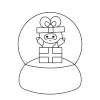 Snow globe with cute God Jesus Christ in gift box in black and white vector