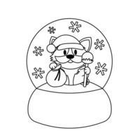 nieve globo con perro corgi Papa Noel en negro y blanco vector