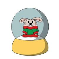 Snow globe with cute Rabbit in sweater in color vector