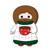 Cute God Jesus Christ with cup and sweater in color vector