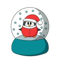 Snow globe with cute Penguin Santa in color vector