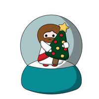 Snow globe with cute Jesus Christ with Christmas tree in color vector