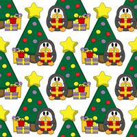 Seamless pattern with Penguin with Christmas Tree vector