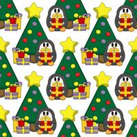 Seamless pattern with Penguin with Christmas Tree vector