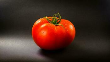 AI generated a single tomato on a black background photo