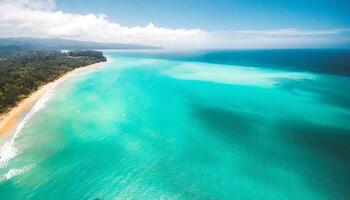 AI generated aerial view of a beautiful beach in kauai, hawaii photo