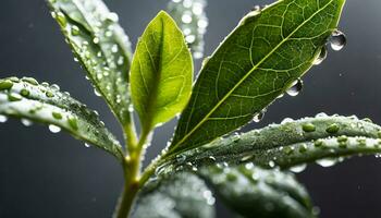 AI generated a close up of a leaf with water droplets photo