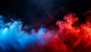 ai generado rojo y azul fumar en un negro antecedentes foto