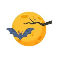 moon, bat fly with twigs illustration vector