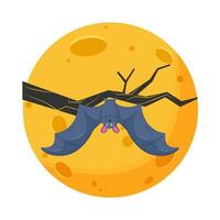 moon with bat in twigs illustration vector