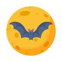 moon with bat fly illustration vector