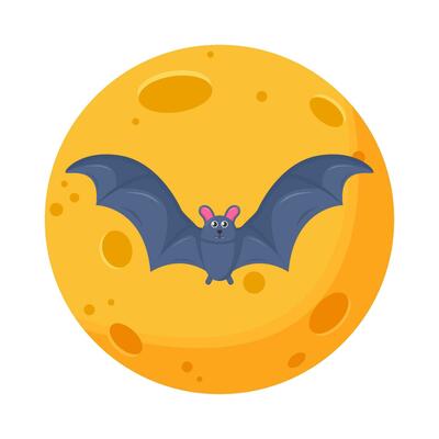 moon with bat fly illustration