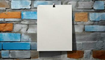 AI generated blank paper hanging on a brick wall photo