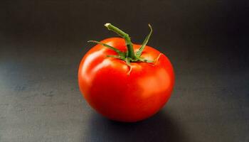 ai generado un soltero tomate en un negro antecedentes foto