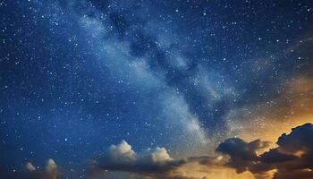 ai generado el lechoso camino terminado el Oceano con nubes y estrellas foto