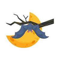 moon with bat in twigs illustration vector