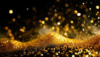 AI generated gold dust on black background photo