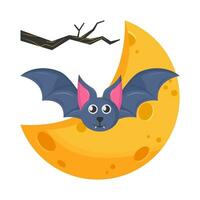 moon, bat fly with twigs illustration vector