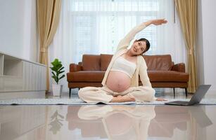 Light activity for pregnant women on the verge of giving birth, Maternity prenatal care and woman pregnancy concept. photo