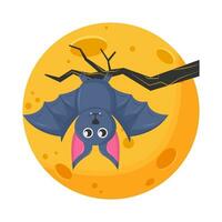 moon with bat in twigs illustration vector