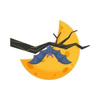 moon with bat in twigs illustration vector