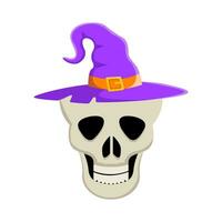 spooky hat witch in skull illustration vector