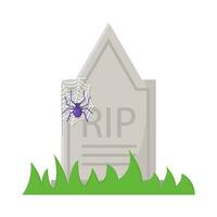 spider in spider web with in tombstone illustration vector