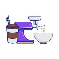 grinder coffee, bowl with cup coffee drink illustration vector