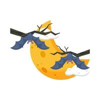 Luna con murciélago en leña menuda ilustración vector