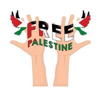 free palestine text with dove in over hand illustration vector