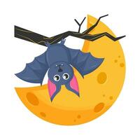 moon with bat in twigs illustration vector