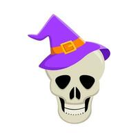 spooky hat witch in skull illustration vector