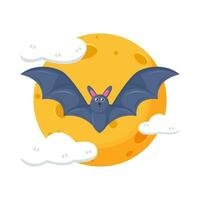 moon, cloud with bat fly illustration vector