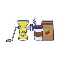 amoladora café, taza café bebida con café embalaje ilustración vector