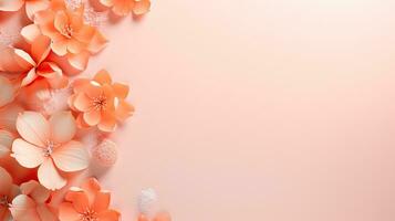 AI generated Abstract Paper Flowers in Peach Fuzz, Artistic Design Display. photo